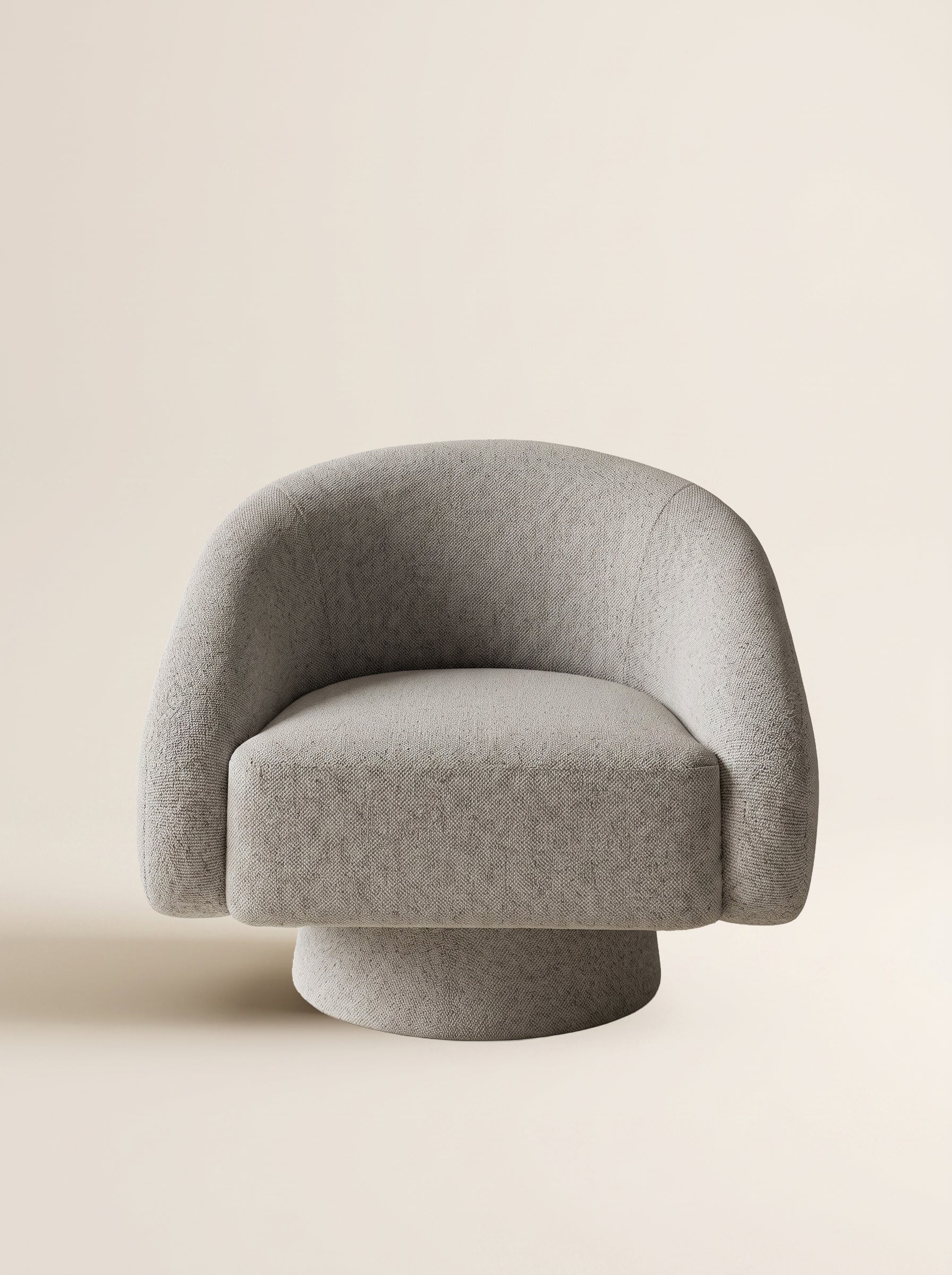 Supellex Home poltrona Taru tapizada en tela texturizada color gris claro con base redonda tapizada - vista frontal