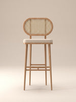 Supellex Home silla de barra Acre color beige con respaldo ovalado en esterilla y estructura en madera natural - vista frontal