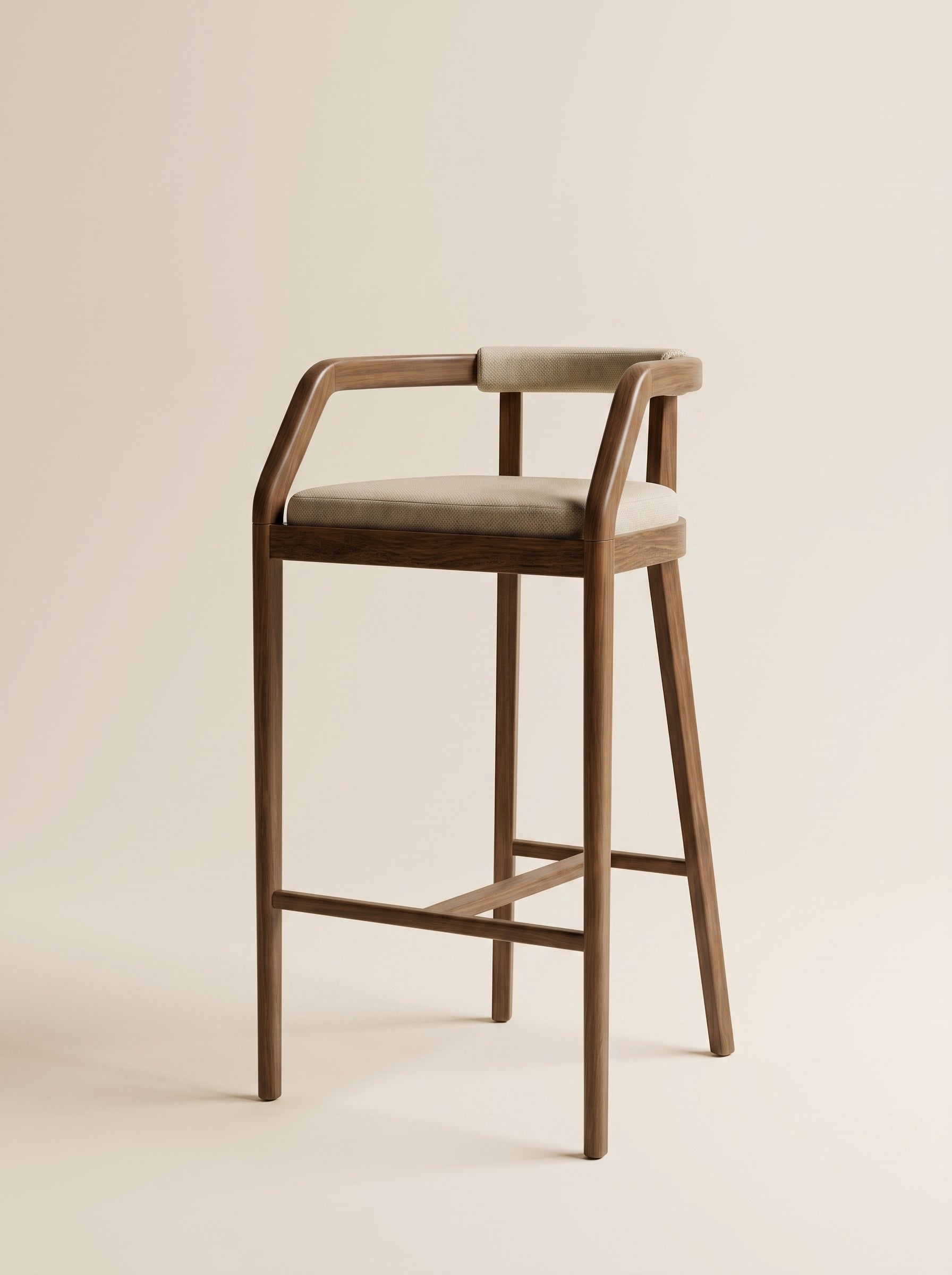 Supellex Home silla de barra Aria color beige con estructura en madera natural - vista en perspectiva tres cuartos