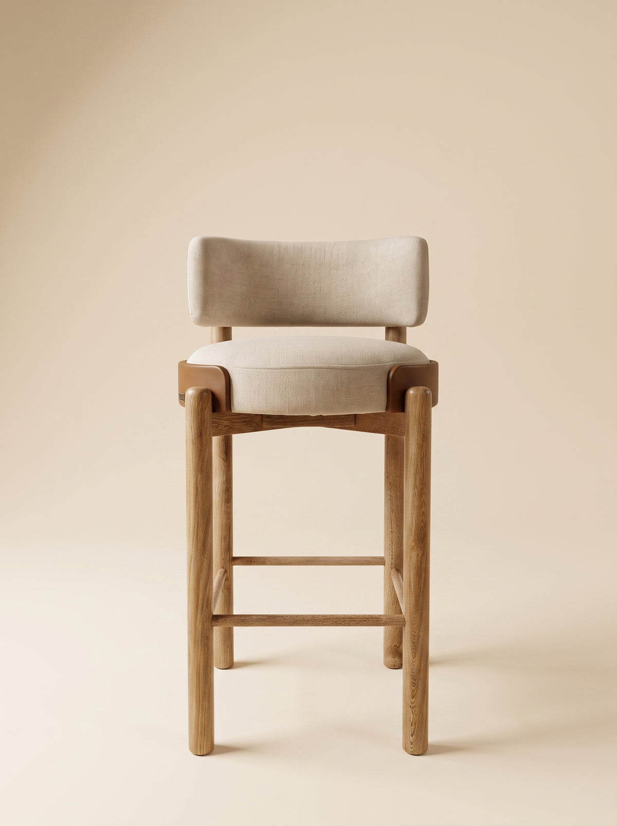 Supellex Home silla de barra Ova color beige con estructura en madera natural - vista frontal