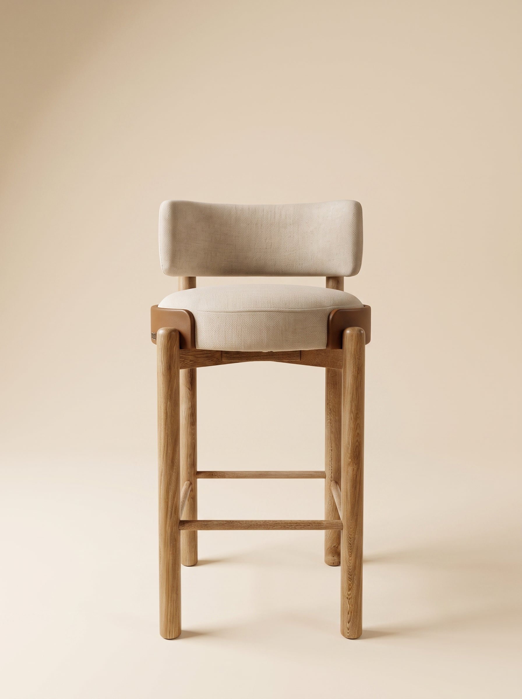 Supellex Home silla de barra Ova color beige con estructura en madera natural - vista frontal