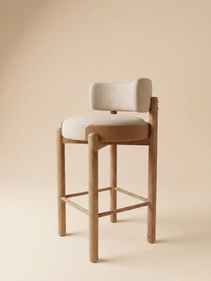 Supellex Home silla de barra Ova color beige con estructura en madera natural - vista en perspectiva tres cuartos